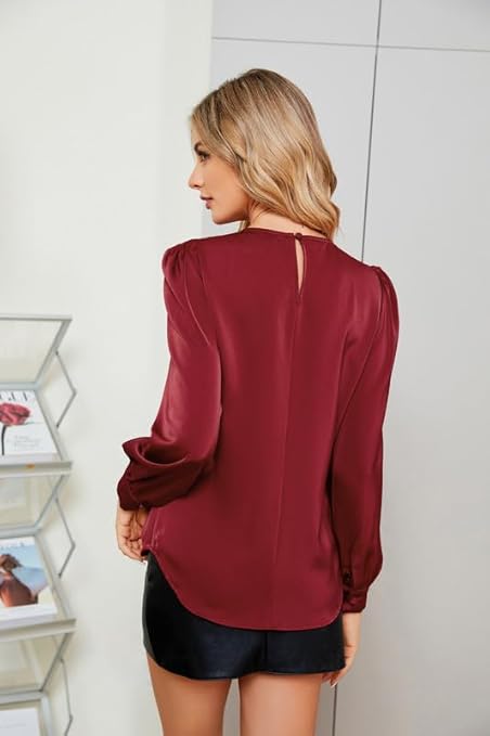 Satin Blouse for Women – Long Sleeve Silk Top with Metal Chain Elegant Evening, Office, Party & Business Wear Shirt