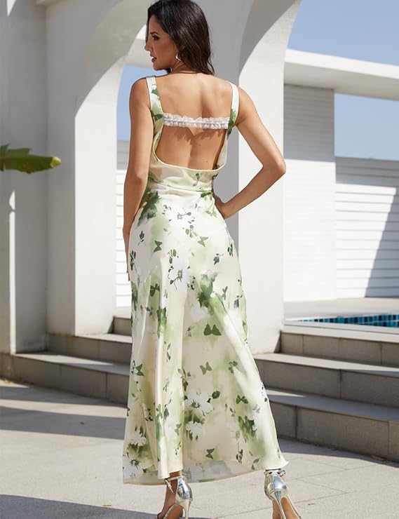Women’s Floral Off-Shoulder Satin Maxi Dress 2026