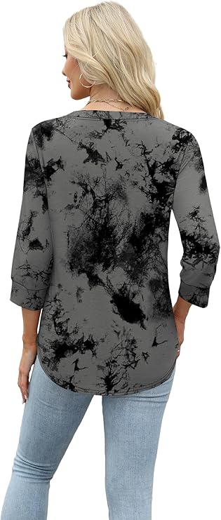 V-Neck Tunic Top – Elegant Curved Hem Blouse, Casual Office Wear T-Shirt for Ladies