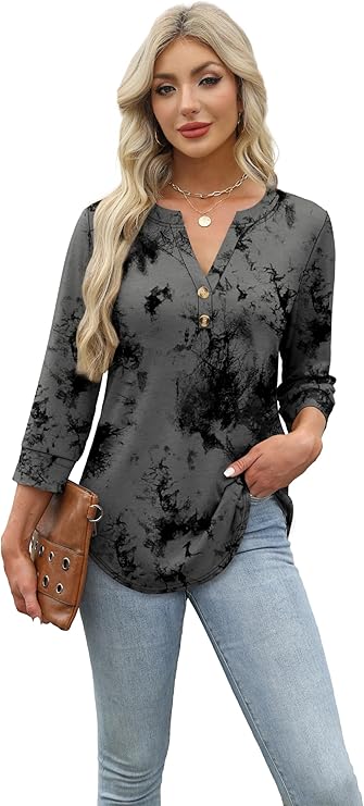 V-Neck Tunic Top – Elegant Curved Hem Blouse, Casual Office Wear T-Shirt for Ladies
