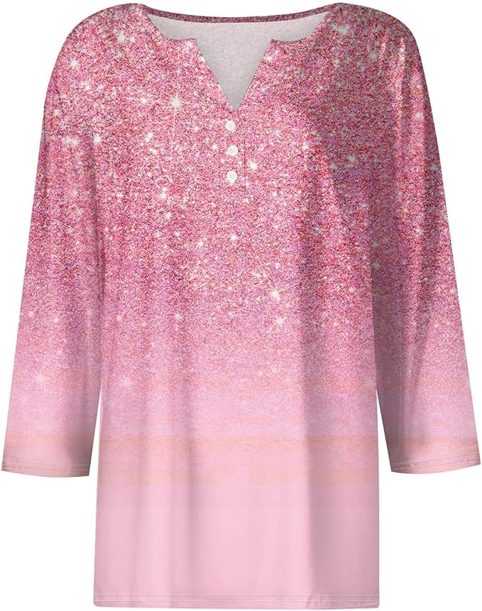 V Neck Button Down Summer Blouses, Casual Printed Tunic T-Shirts & Graphic Tees