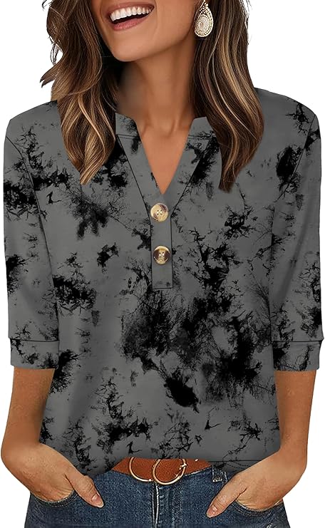 V-Neck Tunic Top – Elegant Curved Hem Blouse, Casual Office Wear T-Shirt for Ladies