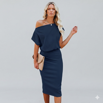 Women’s Off-Shoulder Midi Dress – Short Sleeve Elegant Prom & Cocktail Evening Party Dress