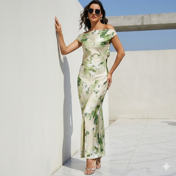 Women’s Floral Off-Shoulder Satin Maxi Dress 2026