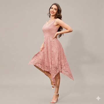 Women’s Lace Cocktail Party Dress 2026 – Elegant Handkerchief Hem Bridesmaid, Prom & Wedding Guest Formal Dress